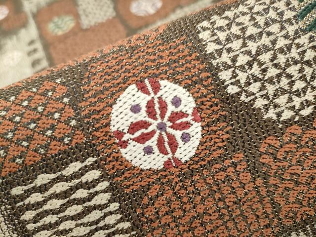 平和屋着物●六通柄袋帯　幾何学丸文　金糸　正絹　逸品　CAAY2605hy