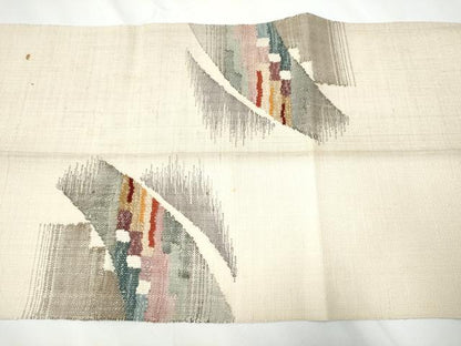 平和屋着物●八寸名古屋帯 紬地 幾何学文様 正絹 逸品 CAAY2642hy