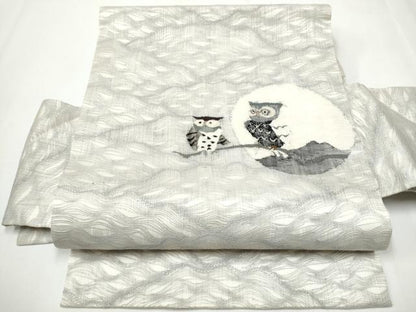 平和屋着物▽スリーシーズン 春夏秋 つけ帯 すくい織 ミミズク 正絹 逸品 CAAY2655hy