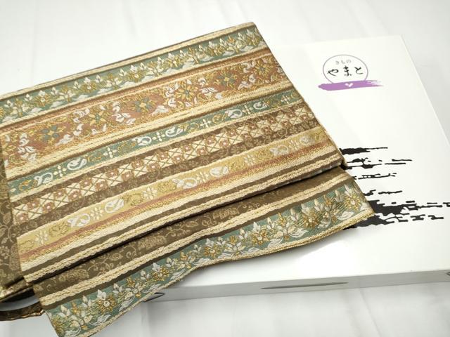 平和屋着物●ワンタッチつけ帯 横段花文 金糸 やまと誂製 箱付き 正絹 逸品 CAAY2658hy