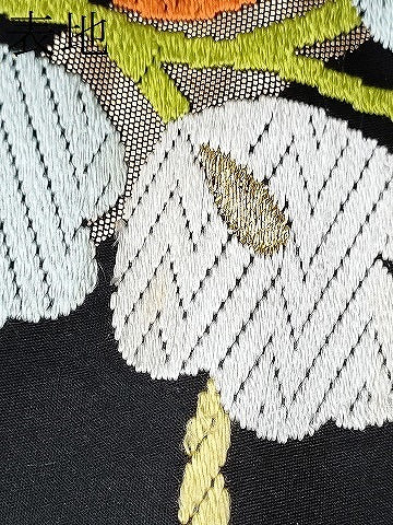 平和屋着物●六通柄袋帯 唐織 糸巻き唐草文 黒地 金糸 正絹 逸品 CAAY2661hy