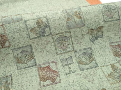 平和屋着物●両面　太鼓柄袋帯　紬地　陶器松文　金彩　正絹　逸品　CAAY2665hy