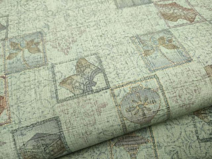 平和屋着物●両面　太鼓柄袋帯　紬地　陶器松文　金彩　正絹　逸品　CAAY2665hy