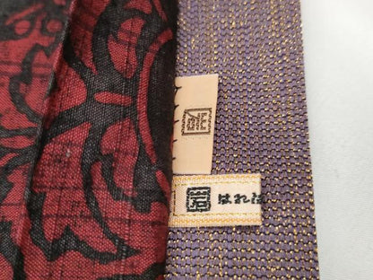 平和屋着物●両面　全通柄袋帯　紬地　型染め　更紗花唐草文　金糸　ますいわ屋扱い　正絹　逸品　CAAY2671hy