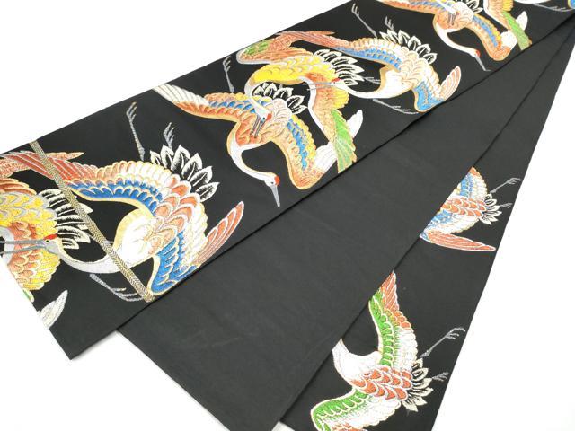 平和屋着物●六通柄 本袋帯 日出鶴 黒地 金銀糸 正絹 逸品 CAAY2686hy