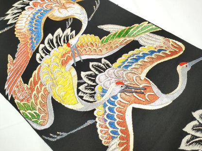 平和屋着物●六通柄 本袋帯 日出鶴 黒地 金銀糸 正絹 逸品 CAAY2686hy