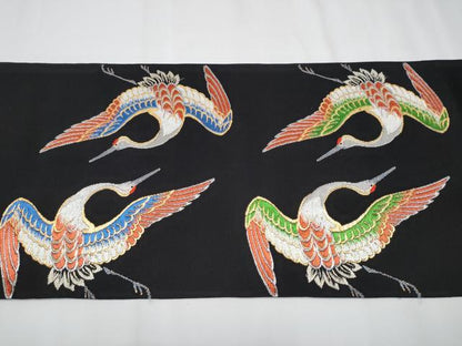 平和屋着物●六通柄 本袋帯 日出鶴 黒地 金銀糸 正絹 逸品 CAAY2686hy