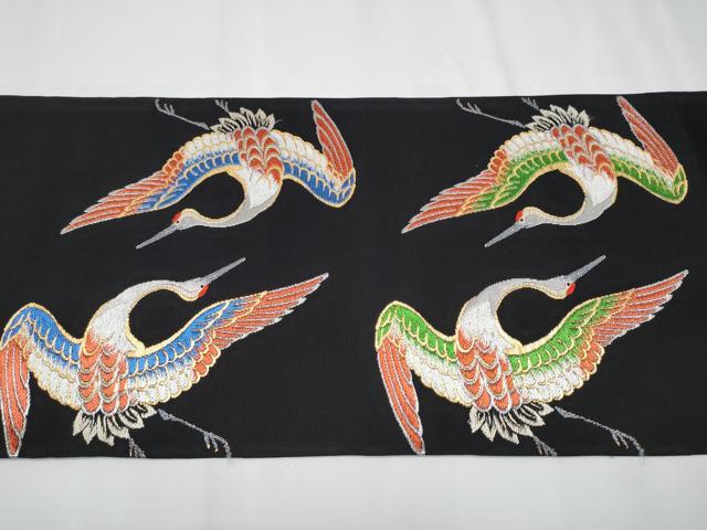 平和屋着物●六通柄 本袋帯 日出鶴 黒地 金銀糸 正絹 逸品 CAAY2686hy