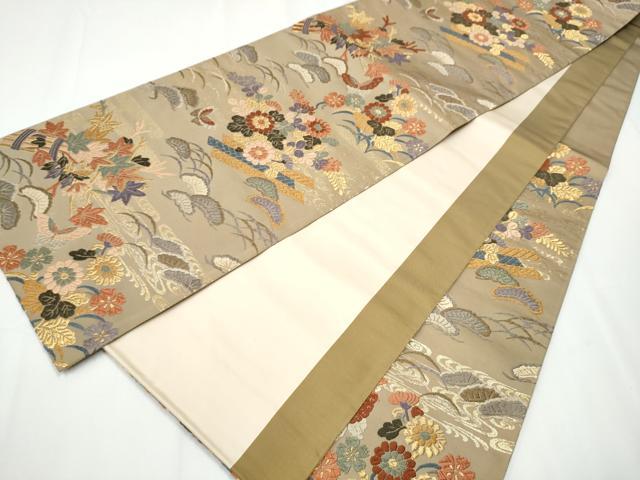 平和屋着物●六通柄袋帯 唐織 花蝶文 金糸 正絹 逸品 CAAY2687hy