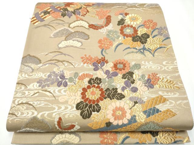 平和屋着物●六通柄袋帯 唐織 花蝶文 金糸 正絹 逸品 CAAY2687hy