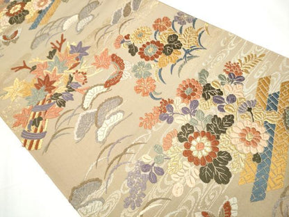 平和屋着物●六通柄袋帯 唐織 花蝶文 金糸 正絹 逸品 CAAY2687hy