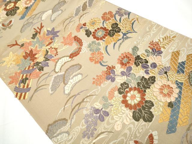 平和屋着物●六通柄袋帯 唐織 花蝶文 金糸 正絹 逸品 CAAY2687hy