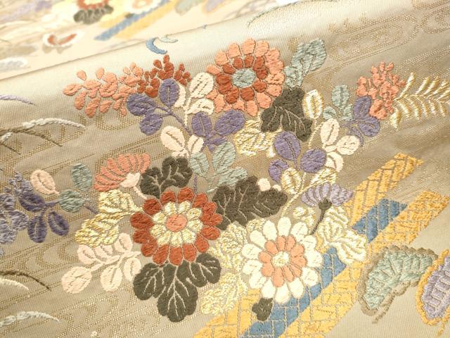 平和屋着物●六通柄袋帯 唐織 花蝶文 金糸 正絹 逸品 CAAY2687hy