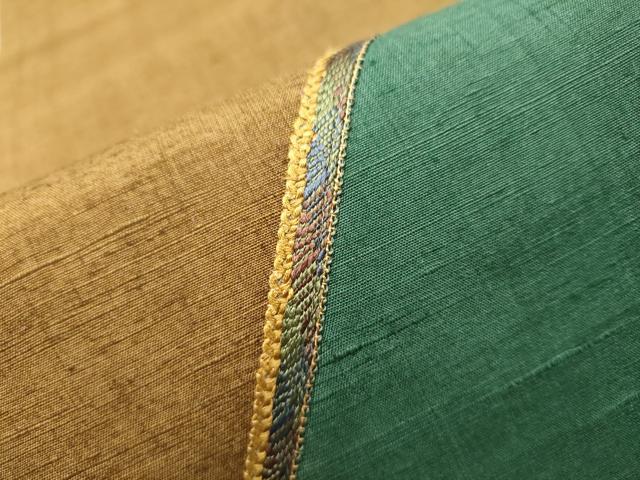 平和屋着物●太鼓柄袋帯　紬地　総刺繍　幾何学文様　正絹　逸品　CAAY2689hy