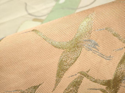 平和屋着物●西陣　川島織物　六通柄　本袋帯　冊子絵巻飛鶴枝梅文　金銀糸　正絹　逸品　CAAY2694hy