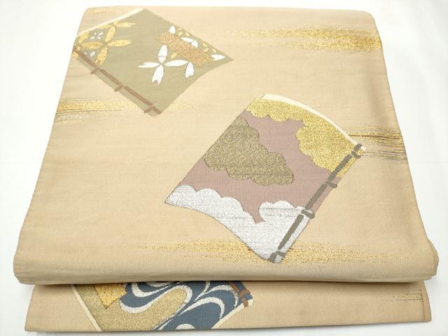 平和屋着物●爪掻き本綴れ 丸帯 引き抜き帯 冊子花文 金銀糸 正絹 逸品 CAAY2700hy