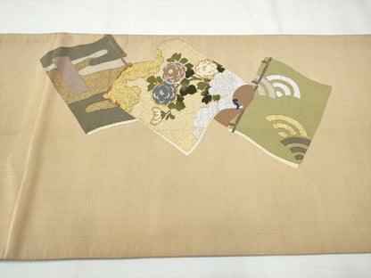 平和屋着物●爪掻き本綴れ 丸帯 引き抜き帯 冊子花文 金銀糸 正絹 逸品 CAAY2700hy