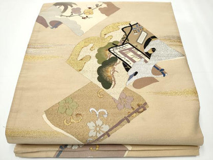 平和屋着物●爪掻き本綴れ 丸帯 引き抜き帯 冊子花文 金銀糸 正絹 逸品 CAAY2700hy