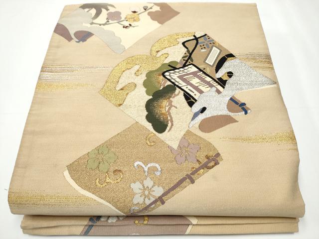 平和屋着物●爪掻き本綴れ 丸帯 引き抜き帯 冊子花文 金銀糸 正絹 逸品 CAAY2700hy
