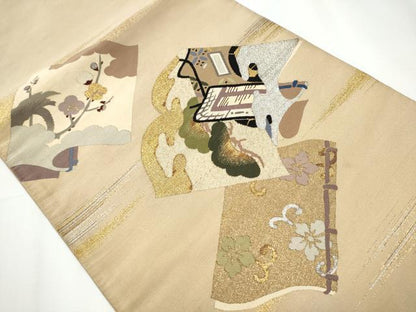 平和屋着物●爪掻き本綴れ 丸帯 引き抜き帯 冊子花文 金銀糸 正絹 逸品 CAAY2700hy