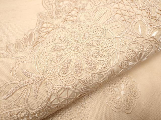 平和屋着物●中国三大刺繍 スワトウ相良刺繍 総刺繍 太鼓柄袋帯 紬地 雪輪草花文 洗柿色 正絹 逸品 CAAY2701hy