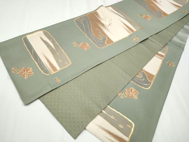 平和屋着物●六通柄袋帯　波に白さぎ　金糸　正絹　逸品　CAAY2710hy