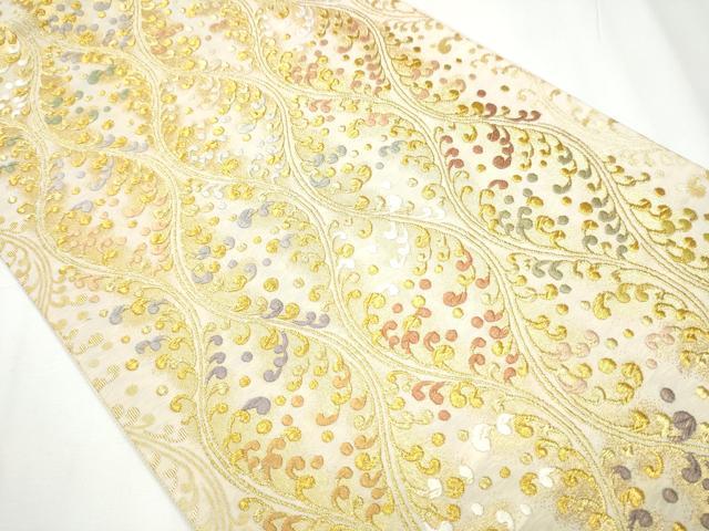 平和屋着物●六通柄袋帯　唐織　縦枠文　金糸　正絹　逸品　CAAY2728hy 平和屋着物○六通柄袋帯 唐織 縦枠文 金糸 正絹 逸品 CAAY2728hy