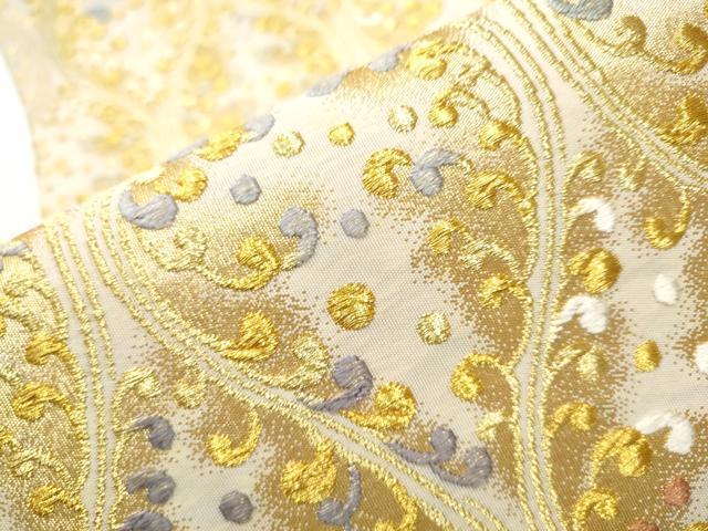 平和屋着物○六通柄袋帯 唐織 縦枠文 金糸 正絹 逸品 CAAY2728hy