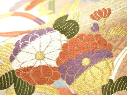 平和屋着物▼六通柄袋帯 唐織 能衣菊桐文 金糸 正絹 逸品 CAAY2731hy
