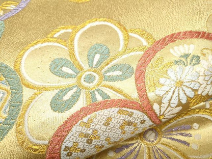 平和屋着物●六通柄袋帯　唐織　舞花吉祥文　金糸　正絹　逸品　CAAY2736hy