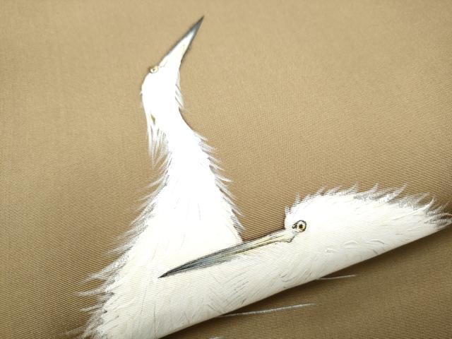 平和屋着物●塩瀬 九寸名古屋帯 手描き 鷺 正絹 逸品 CAAY2783hy