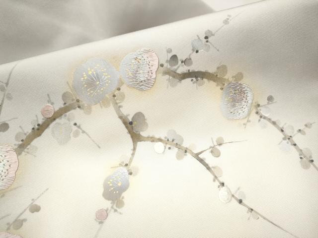 平和屋着物●塩瀬 九寸名古屋帯 手描き 刺繍 枝梅文 金彩 正絹 逸品 CAAY2793hy