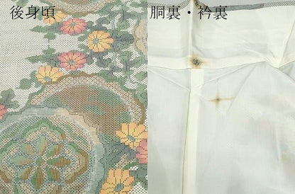 平和屋着物●本場大島紬 白大島 7マルキ 絵皿草花文 正絹 逸品 CAAY2827vf