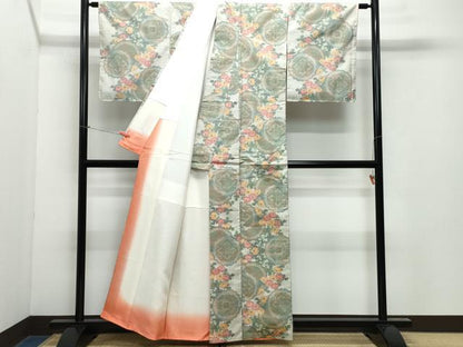 平和屋着物●本場大島紬 白大島 7マルキ 絵皿草花文 正絹 逸品 CAAY2827vf