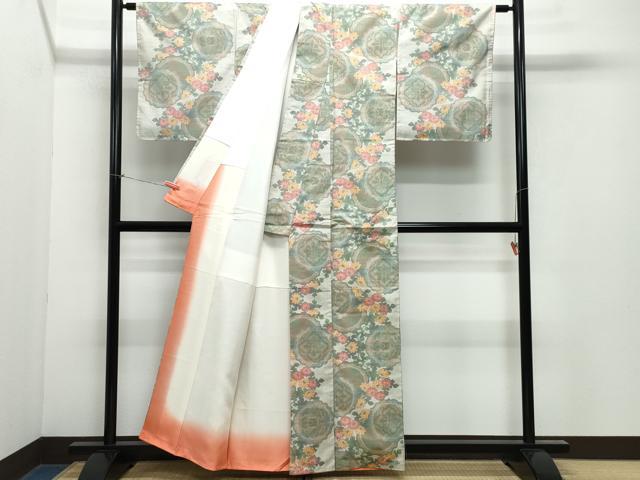 平和屋着物●本場大島紬 白大島 7マルキ 絵皿草花文 正絹 逸品 CAAY2827vf