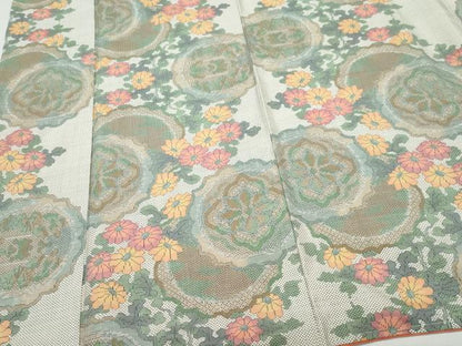 平和屋着物●本場大島紬 白大島 7マルキ 絵皿草花文 正絹 逸品 CAAY2827vf