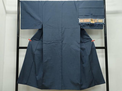 平和屋着物●男性　紬　藍鉄色　反端付き　正絹　逸品　CAAY2836vf