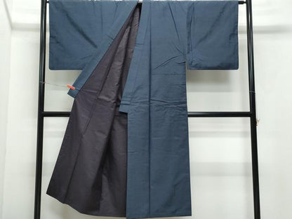 平和屋着物●男性　紬　藍鉄色　反端付き　正絹　逸品　CAAY2836vf