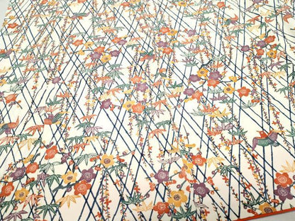 平和屋着物●上質な小紋　型染め　笹梅鳥文　反端付き　正絹　逸品　CAAY2846vf
