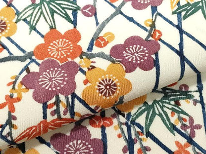 平和屋着物●上質な小紋　型染め　笹梅鳥文　反端付き　正絹　逸品　CAAY2846vf