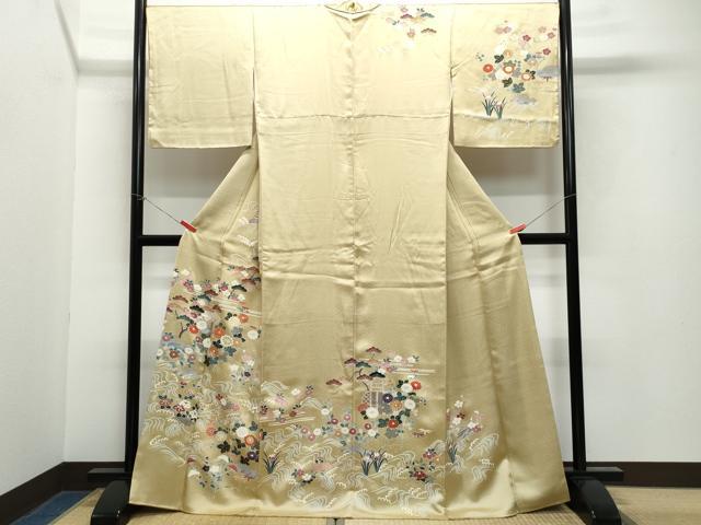 平和屋着物●訪問着 刺繍 流水風景草花文 金彩 正絹 逸品 CAAY2848vf