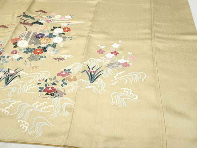 平和屋着物●訪問着 刺繍 流水風景草花文 金彩 正絹 逸品 CAAY2848vf