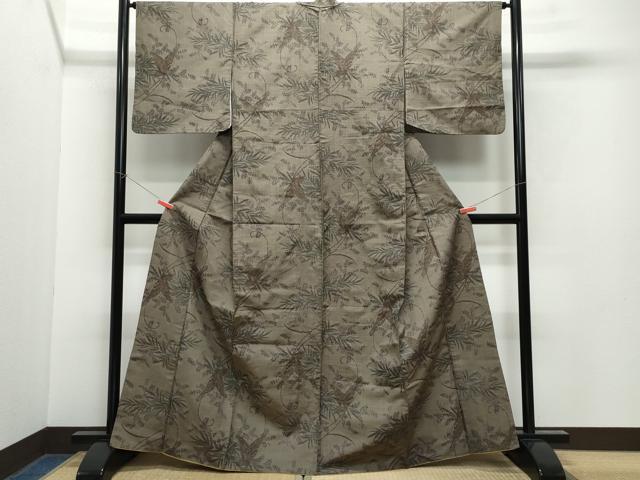 平和屋着物●上質な紬 舞蝶草花文 正絹 逸品 CAAY2854vf