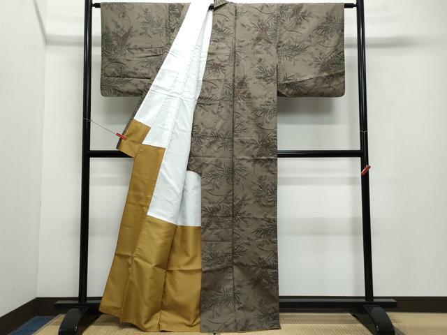 平和屋着物●上質な紬 舞蝶草花文 正絹 逸品 CAAY2854vf