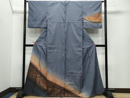 平和屋着物●五月みどりプロデュース 結城紬地 訪問着 草木文 金彩 正絹 逸品 CAAY2856vf