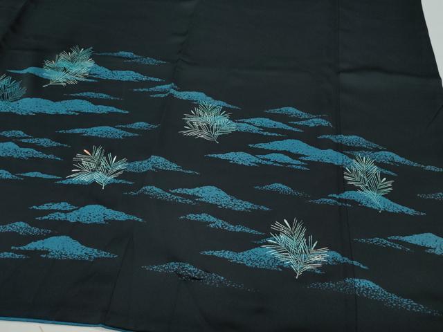 平和屋着物●訪問着 松葉 黒地 銀彩 正絹 逸品 CAAY2865vf
