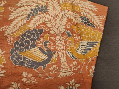 平和屋着物●訪問着 紬地 型染め 孔雀草花文 正絹 逸品 CAAY2877vf