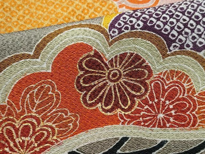 平和屋着物●訪問着 型染め 飛鶴枝松花文 金彩 鬼しぼ縮緬 正絹 逸品 CAAY2878vf
