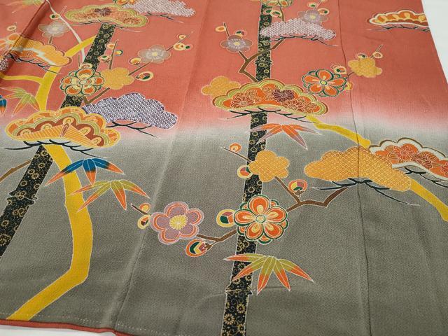 平和屋着物●訪問着 型染め 飛鶴枝松花文 金彩 鬼しぼ縮緬 正絹 逸品 CAAY2878vf