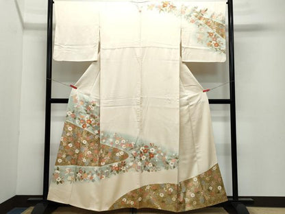 平和屋着物●訪問着 駒刺繍 花唐草文 正絹 逸品 CAAY2921vf